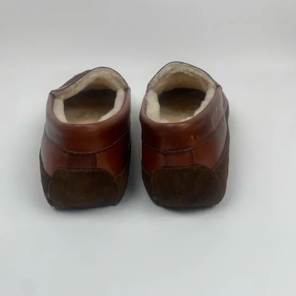BROOKS BROTHERS Size 11 Men's Brown Leather Shearling LONE TREE Slipper - Picture 7 of 13